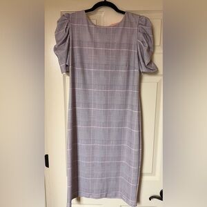 Shelby & Palmer Gray and Pink Plaid Midi Dress
